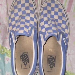 Vans Womens Blue Checkered Slip-On Shoes